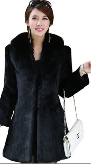 Настоящее натуральное пальто из кроличьего меха с воротником из лисьего меха, Женская длинная модная куртка из натурального меха - Цвет: Черный
