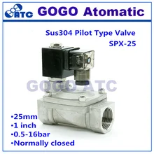 SPX-25 нержавеющая сталь 1 дюйм отверстие 25 мм 16 бар нормально закрытый пилот электромагнитный клапан SUS 304 для воды, NBR уплотнения