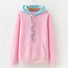 Осенняя мода, сшитая спортивная одежда, новинка, теплая флисовая женская толстовка с капюшоном, Повседневный пуловер, свободный карман, Harajuku, топы, толстовка