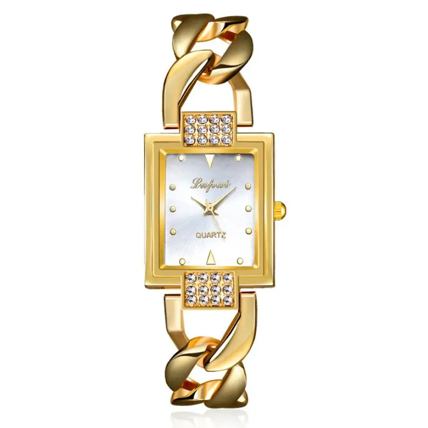 

Women Gold Single Chain Alloy Band Clock Luxury Women's Rhinestone Quartz Wrist Watch Bracelet Watches Creative Jun22