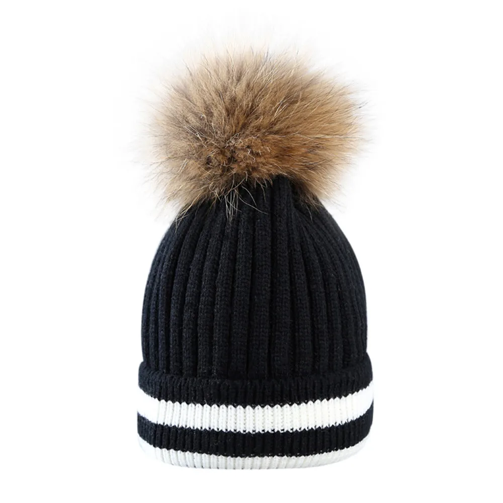 ChamsGend горячая Распродажа модная уличная зимняя шапка, вязаная шапка в полоску, женская шапка бини, шапка A2 - Цвет: Черный