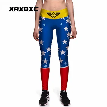 

0083 Plus Size High Waist Silm Fitness Women Leggings Elastic Pants Trousers Sexy Girl Christmas Wonder Woman Star Prints