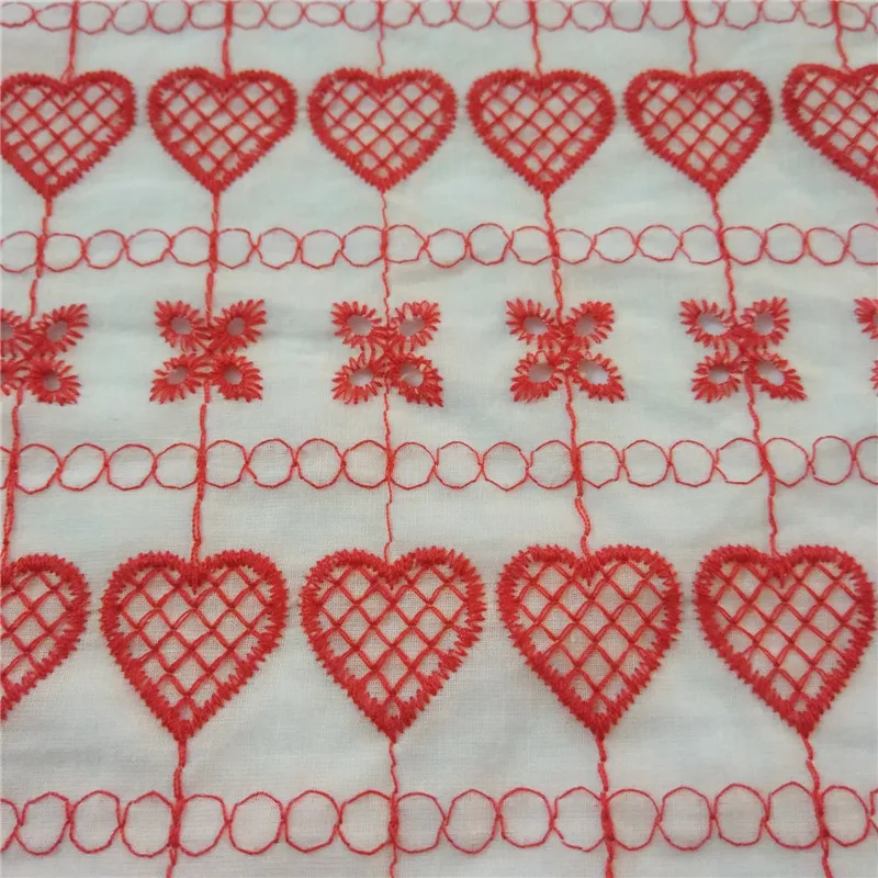 

15yard Red yellow Cotton Embroidery Fabric Embroidered Loving Pattern Apparel Sewing Skirt Cloth Lace Fabric Cotton Textiles