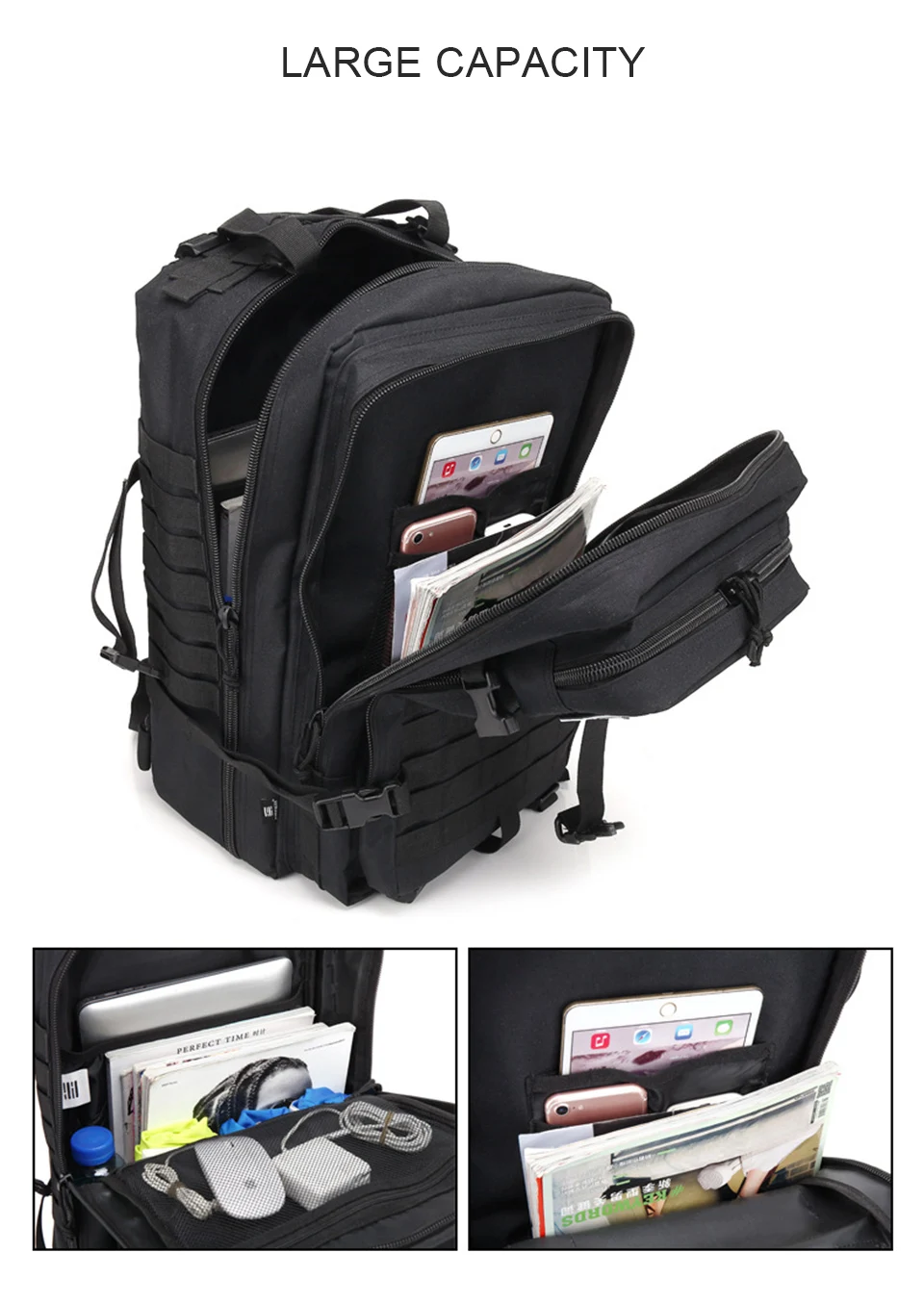45L Tactical Outdoor Backpack Military Army Large Backpacks Assault Men Rucksack Waterproof Bags Packs Hiking Molle 3P Bagpack (3)