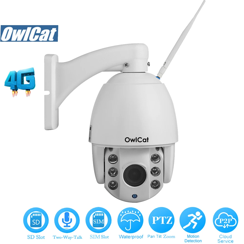 OwlCat HD 1080 P GSM 3g 4G sim карта PTZ купольная ip камера открытый 5X оптический зум 2MP sd Аудио