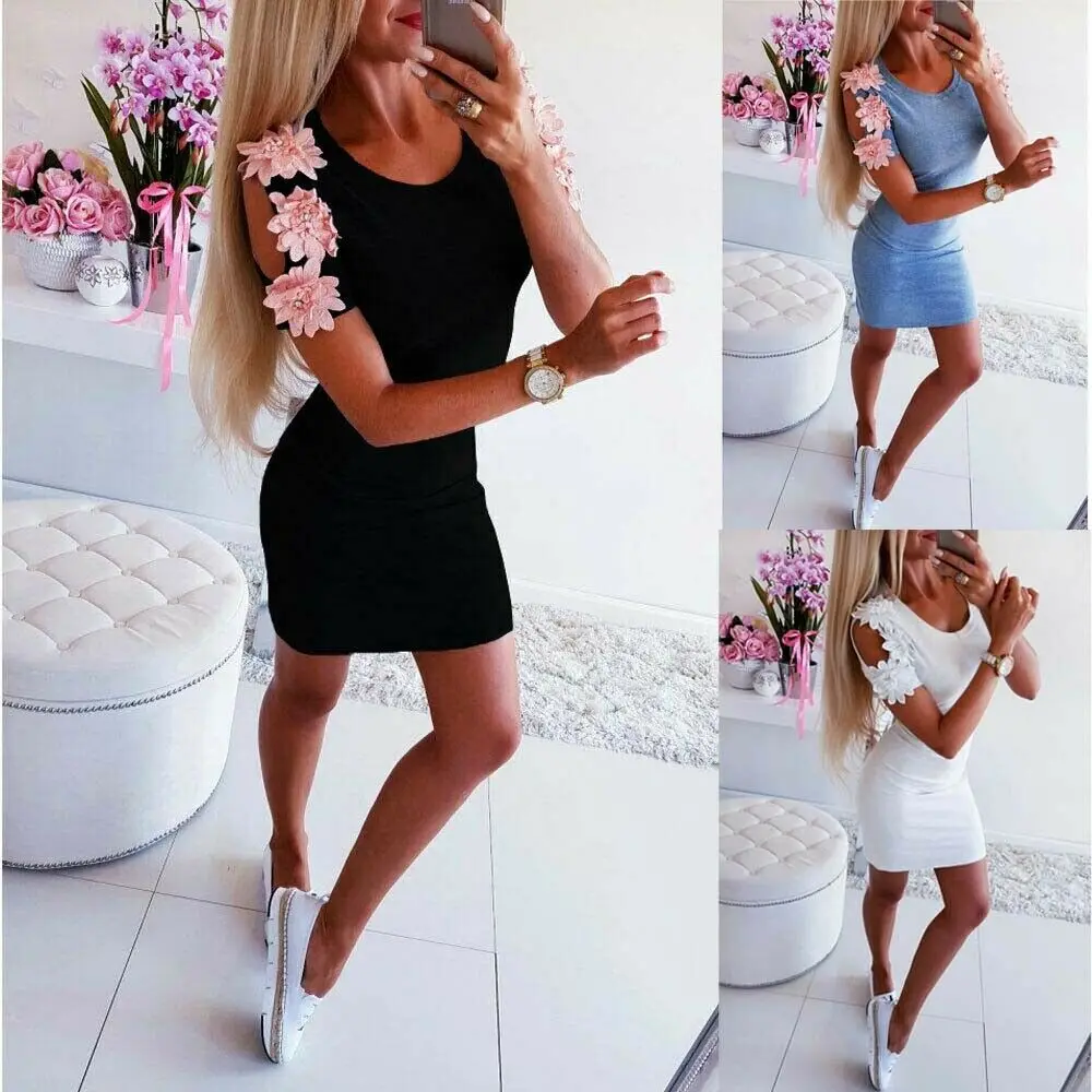 

Womens Bandage Bodycon Cold Shoudler Boho Floral Party Cocktail Club Summer Short Mini Dress