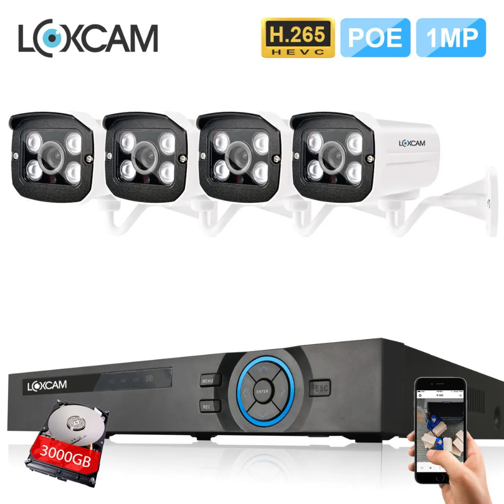LOXCAM h.265 8CH 5MP POE NVR комплект 1.0MP 720P система видеонаблюдения IP66 наружная ip камера