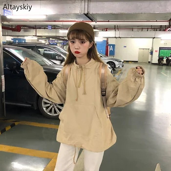 

Jackets Women Lace-up Loose Simple Trendy Students Outside Kawaii Womens Ulzzang Jacket Solid Zipper Daily Lovely Pockets Chic