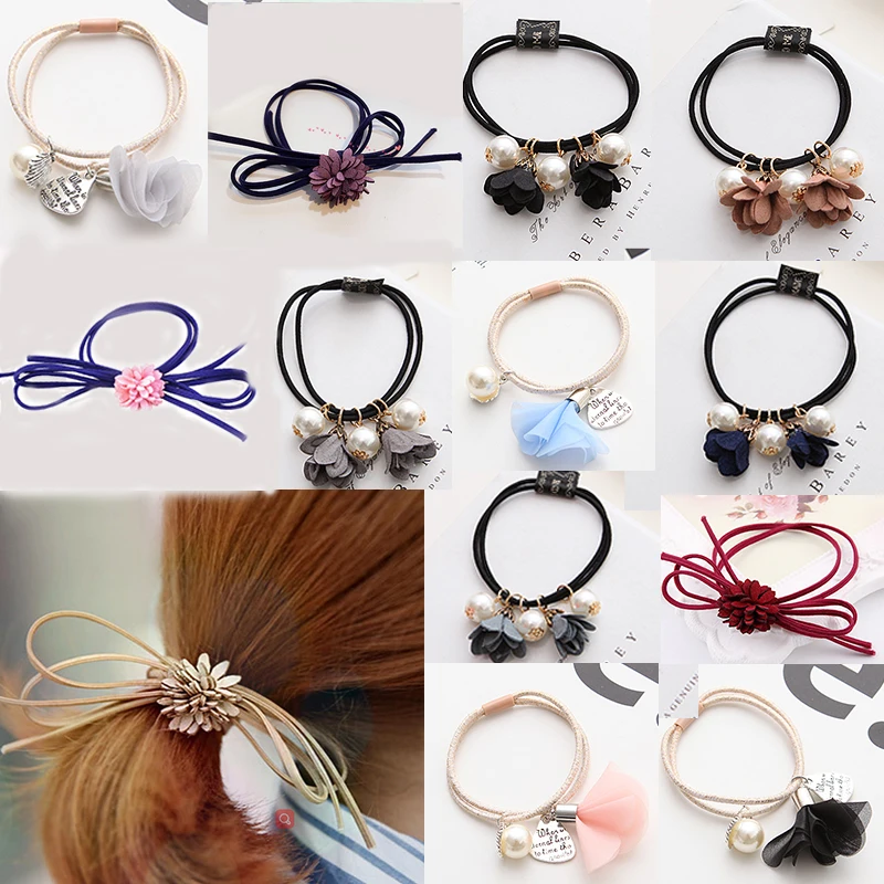 

1pcDiverse Women Hair Band Headband Rope 3D Flowers Pearl Ponytail Holder Scrunchie Elastic Simple Accessories