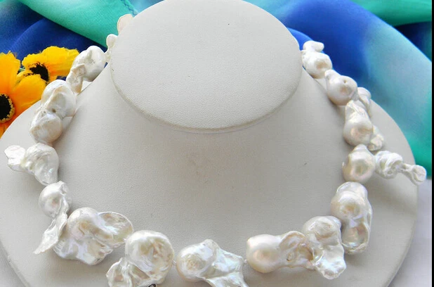 

xiuli 002230 HUGE 16" 32MM WHITE BAROQUE KESHI REBORN PEARL NECKLACE