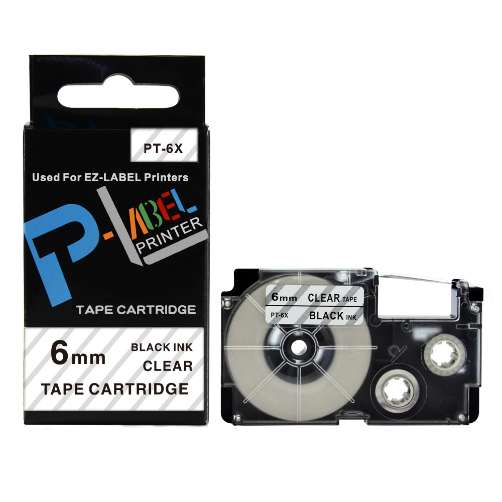 Для Casio Label Tape XR-6X черный на прозрачной 6 мм 5 шт принтер лента совместима с PT-6X EZ-label