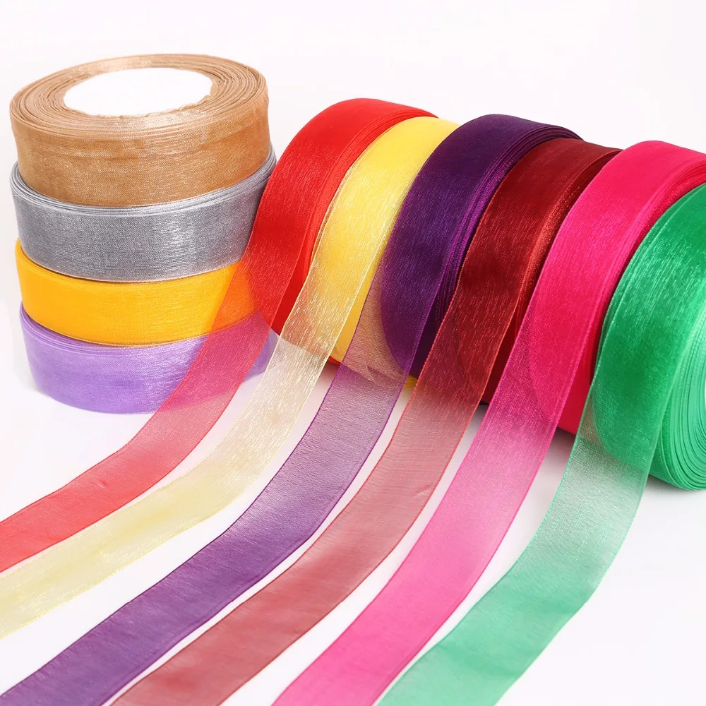 

1" 25mm Solid Color Organza Ribbon Trim for Wedding Craft Bow Gift Party Decoration Wrapping Riband DIY Accessory