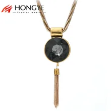 Fashion Design 2017 Big Simulated Gemstone Pendants Silver Plated Necklace T Show Long Chain Tassel Necklaces