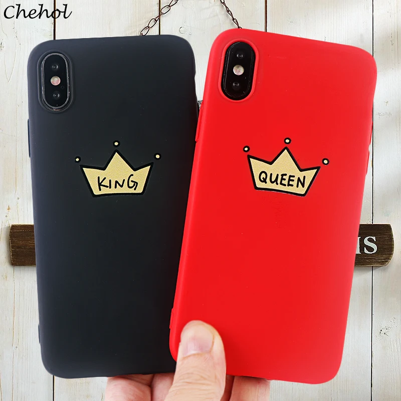 

Couple Phone Cases for IPhone X XS MAX XR 8 7 6 S Plus Case King Queen Criown Soft Silicone Fitted Cell Phone Covers Accessories