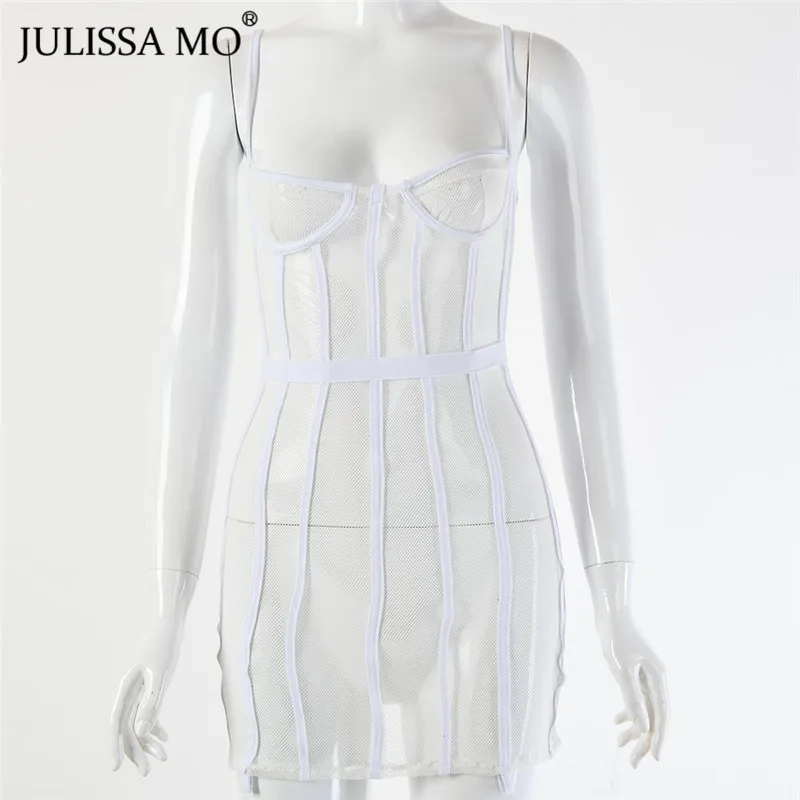 Julissa mo Сетчатое просвечивающее сексуальное летнее платье, женское облегающее мини-платье на бретельках, женские бандажные вечерние короткие платья