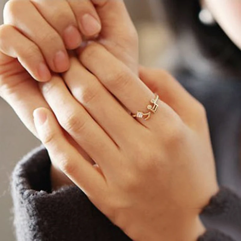 Simple Rose Gold Rings For Women Adjustable Opening Crystal Ring Ladies Engagement Accessories Birthday Gift | Украшения и