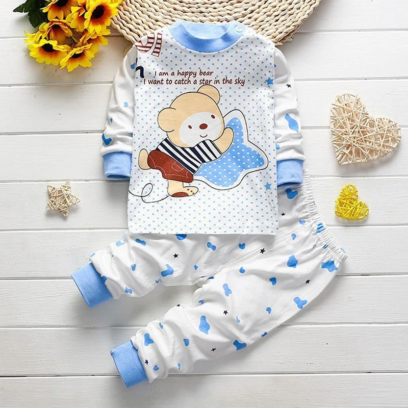 

BibiCola 2017 Newborn baby Girl boys Sleep wear clothing Set children Pajamas Long johns kids Cotton autumn winter Underwear