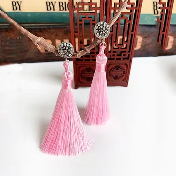 

Handmade 18 Colors Long Tassel Earrings Bohemian Black Red Pink White Blue Silk Crystal Dangle Stud Earrings For Women Jewelry