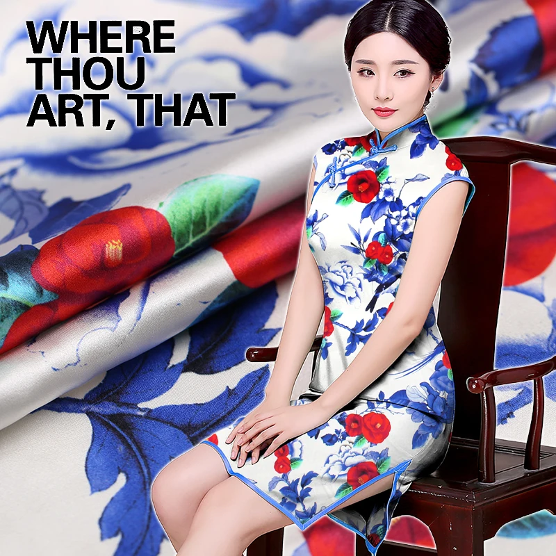 2017 latest high-end digital printing silk fabric soft stretch satin for dress wholesale cloth | Дом и сад