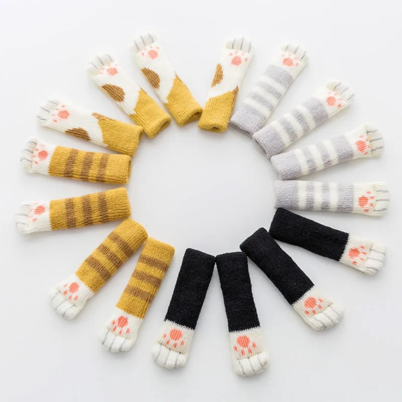 

4pc Non-slip Prevent Cat Claws Clawing Gloves Knitted Cat Leg Socks Desk Chair Leg Protectors Cat Accessories