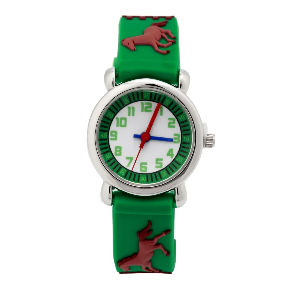 Кварцевые часы Детский мультфильм 3D брендовая одежда с рисунком в виде лошадки часы с резиновым ремнем Водонепроницаемый устойчивы наручные часы