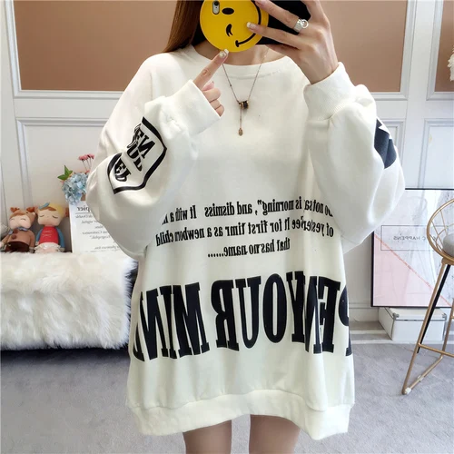 

2019 Autumn Winter Korean Women Loose Fashion Student Sanitary Clothes Streetwear Oversize Pullovers Batwing Sleeve Letters Tops