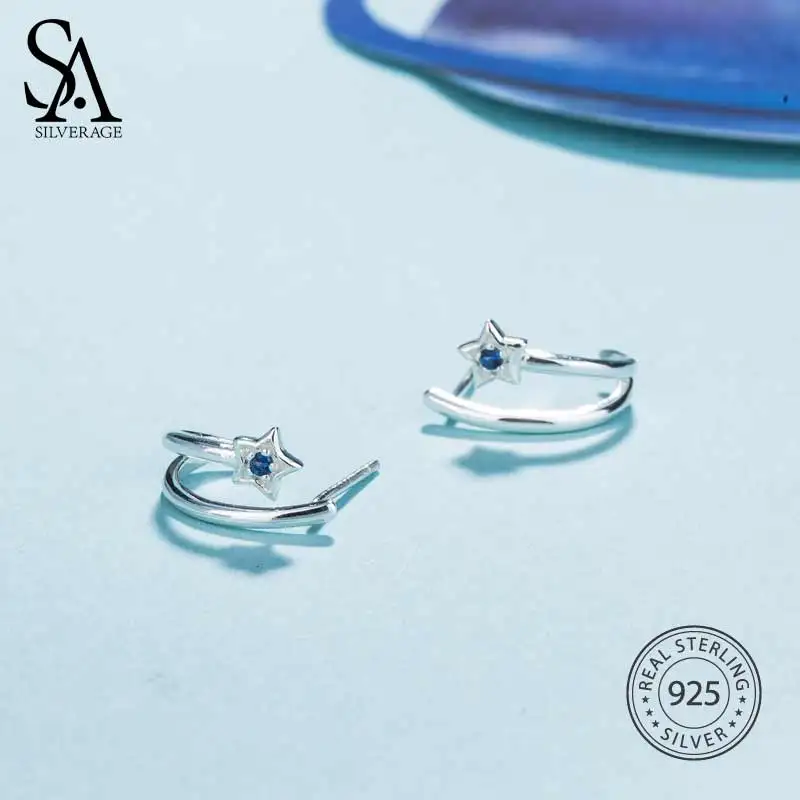 Подарок на Новый год Настоящее стерлингового серебра 925 Blue Star Серьги-гвоздики |