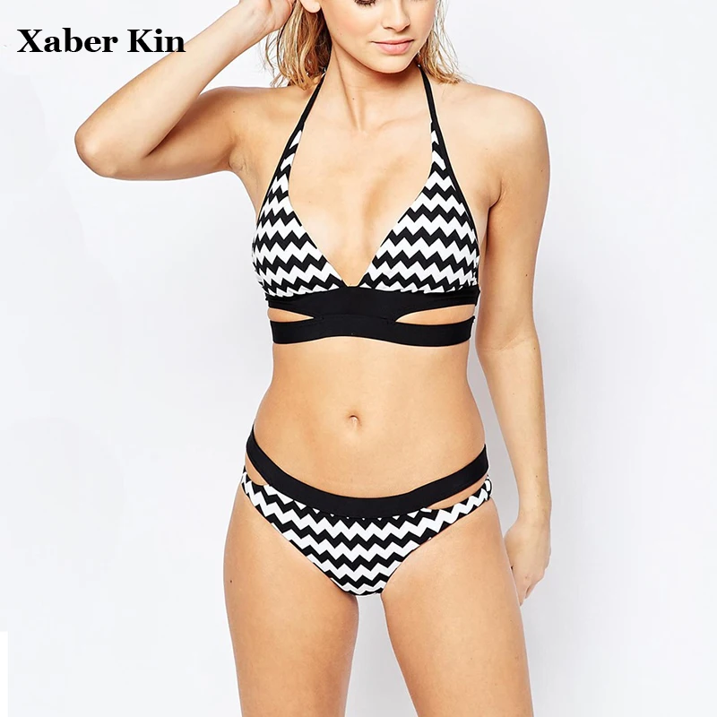 2017 Sexy Women Bikini Suits Ripple Solid Black White Swimwear Female Beachwear Push Up Swimsuit Biquini Sets G29-K269 | Женская одежда