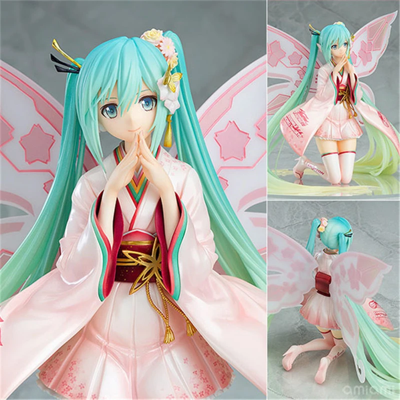 

Anime Vocaloid Hatsune Miku Kimono Miku Pink Racing Miku Pre-painted PVC Action Figure Collectible Model Toys Doll Juguetes 22CM