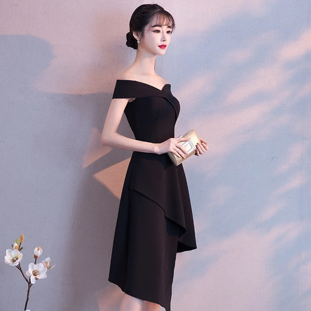 DongCMY черное платье для выпускного вечера Новое поступление модное асимметричное короткое платье для вечеринки