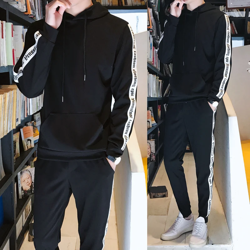 2018 الخريف رجل بذلة رياضية 2 قطعة مجموعة البلوز و ركض السراويل Sportsuits كنزة صوفية قطنية/بلوزة قطنية هوديس بنطلون زائد حجم S-5XL