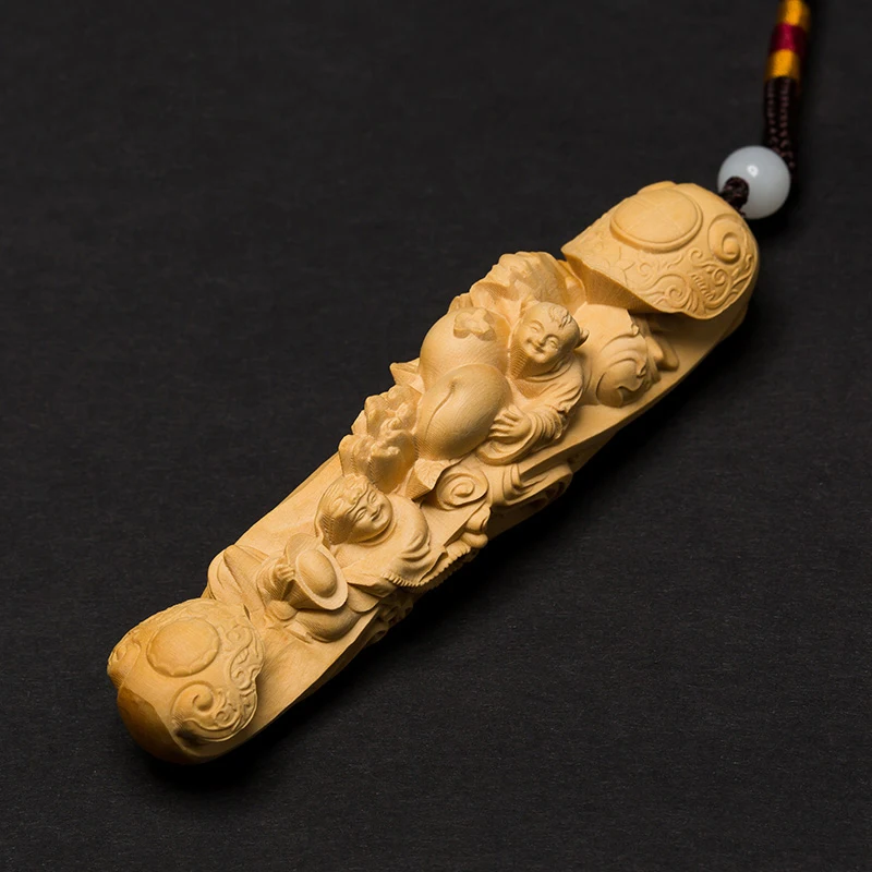 

Solid Wood Ruyi Boy Pendant - Creative Boxwood Carving Crafts Gift