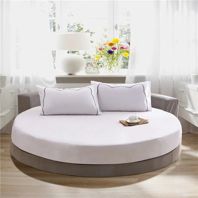 100% Cotton Round Fitted Sheet Romantic Solid Color Round Bed Sheet Bedding Set Mattress Cover Topper 200cm 220cm Themed Hotel 2
