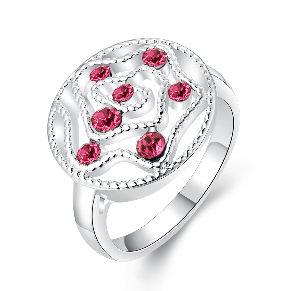 

R677 Silver Fashion wedding Jewelry rose red star round tag stone ring for women trendy Top Quality Silver Plated&Stamped 925
