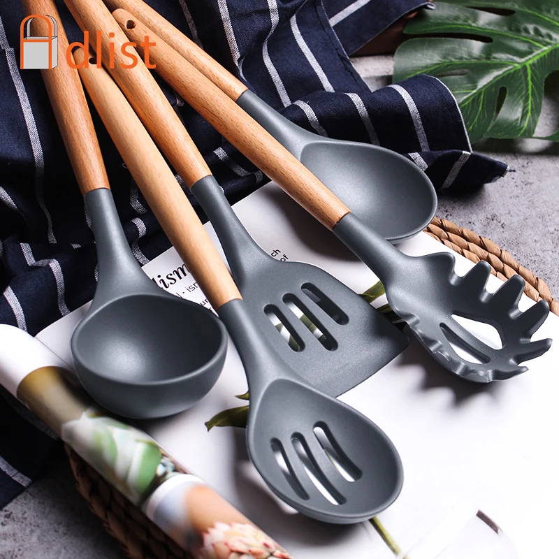 Multifunction Cookware silicone spatula stainless Kitchen Utensil Ladle
