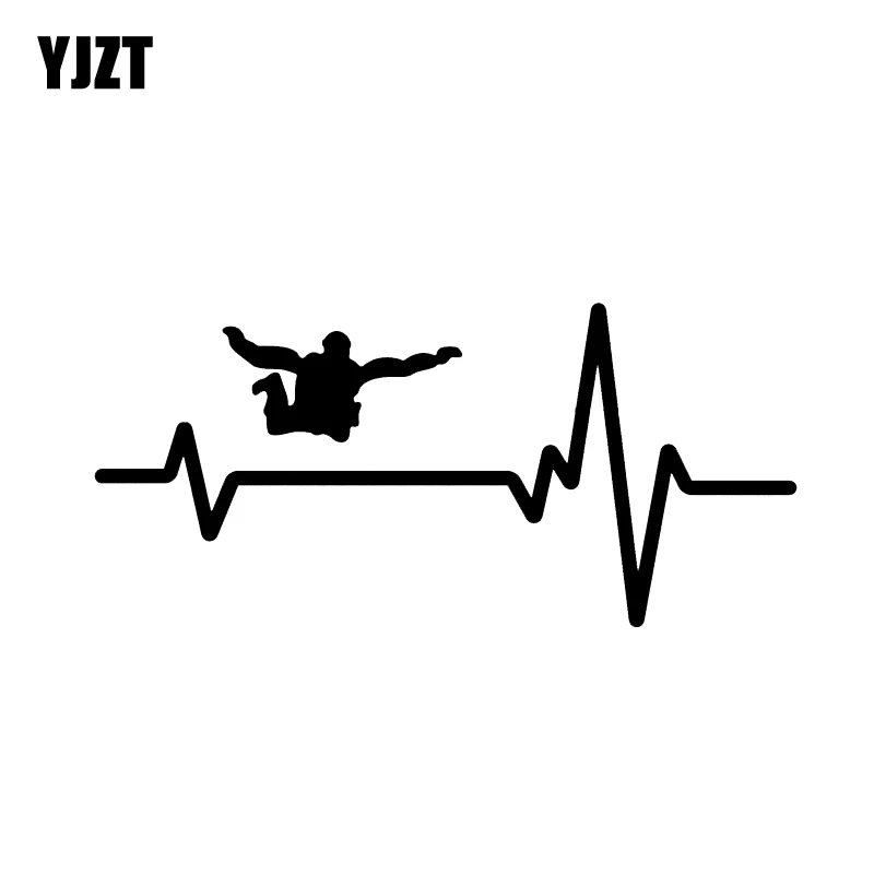 

YJZT 15.9*7.4CM Heart Beat Line SKYDIVING SKYDIVE Decor Car Sticker Silhouette Vinyl Graphic C12-0732