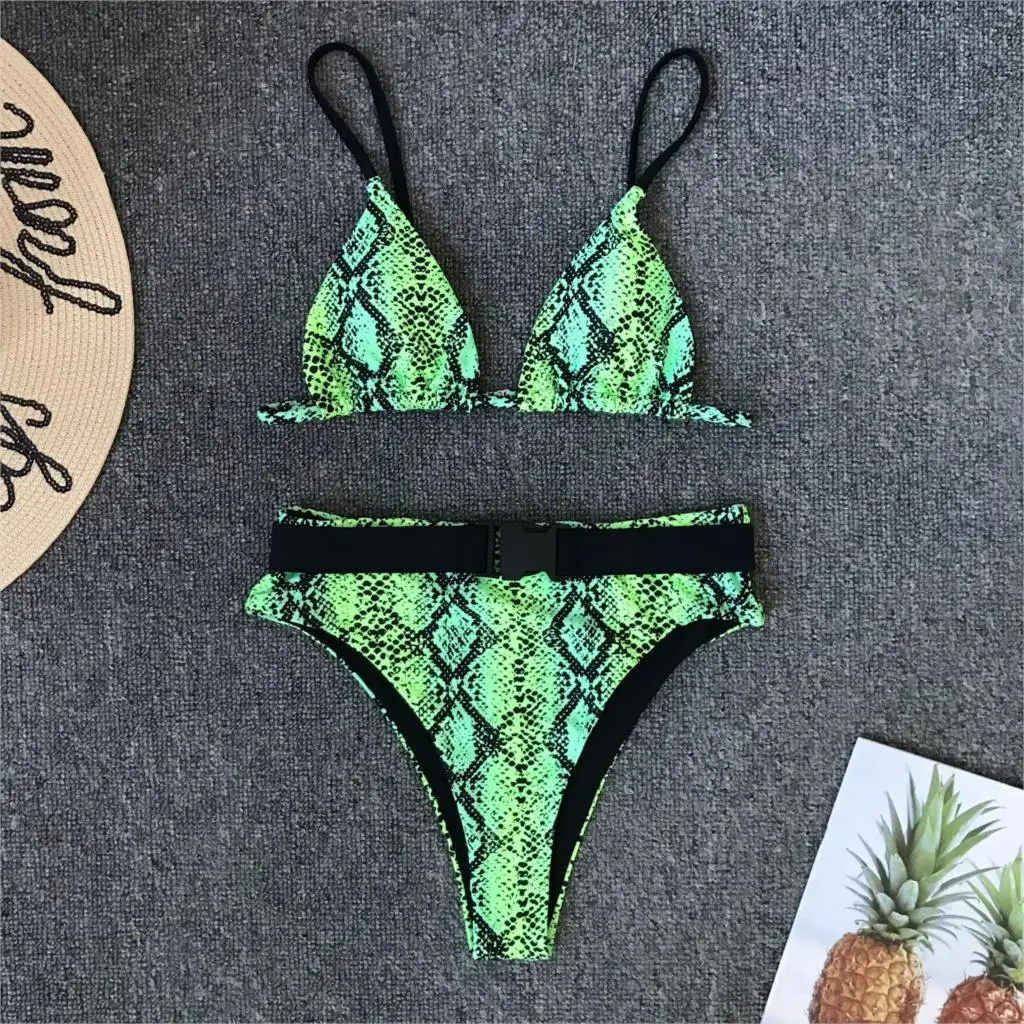 

Bikini Bathing Suit Women Split Swimsuit Snake Print Sexy Belt High Waist Maillot De Bain Femme Swimming Suit For Women Bikinis