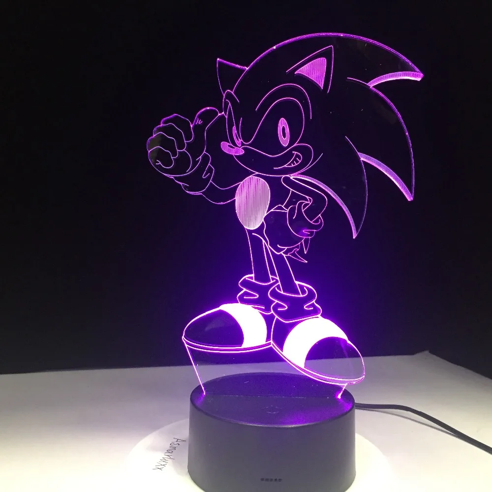 Аниме Sonic The Hedgehog Figure 3D светодиодный Настольный светильник с эффектом вспышки 7 красочных акриловых визуальных иллюзий USB СВЕТОДИОДНЫЙ светильник для детей