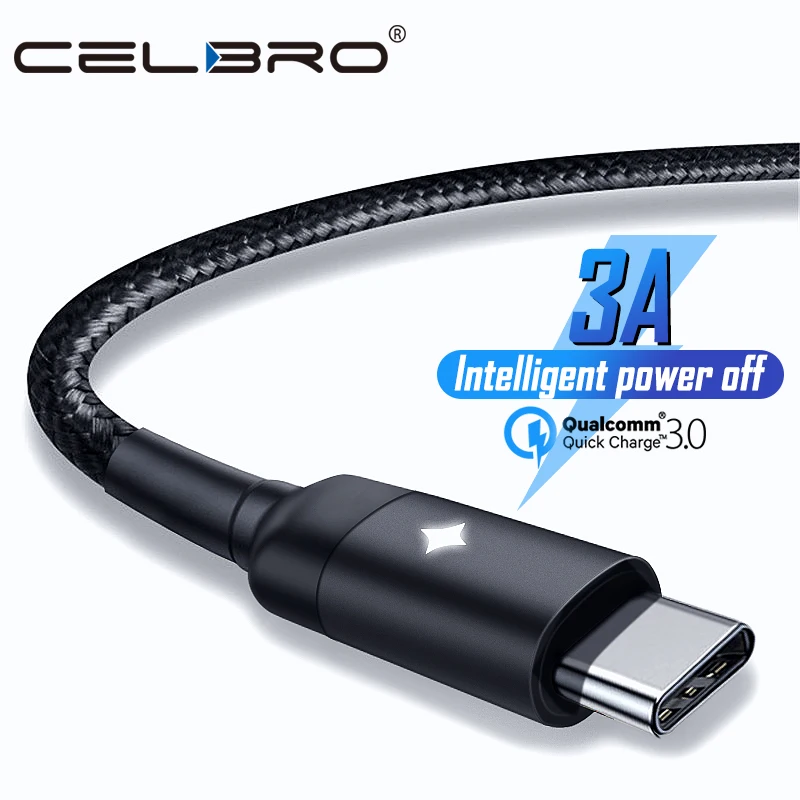 

3A Led Micro Usb Type C Cable Fast Charging Quick Charge 3.0 Cable Usbc Cavo for Xiaomi Mi A3 9 SE t 9t Black Shark 2 Power Bank