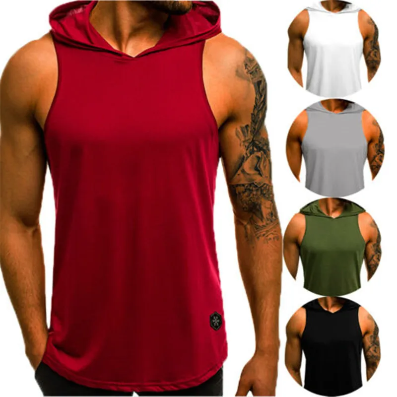

Mens Sleeveless Hoodie Muscle Sweatshirt Cool Hoody Tops Sport Hoodies Solid 2019 New Hot Summer Streetwear masculino camiseta