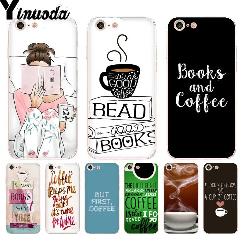 Yinuoda Ok But First Coffee Book Girl Transparent Phone Case iPhone 8 7 6 6S Plus X 5 5S SE XR XS XSMAX11 11pro 11promax