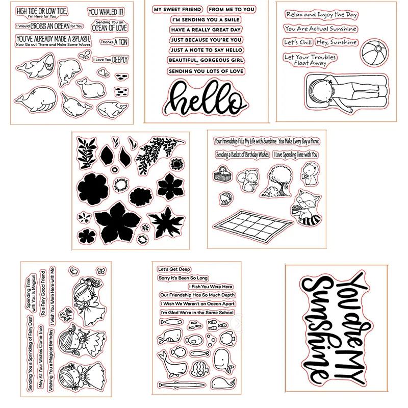 

MFT Friends With Fins Picnic Pals Silicone Tropical Flowers Sunshine Transparent Clear Stamps For DIY Scrapbooking Crafts Making