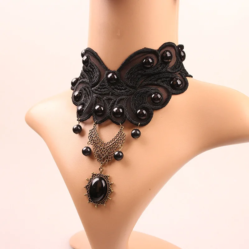 Черное Кружевное ожерелье, женское колье, Лето, винтажное ожерелье из искусственного жемчуга, ювелирные изделия, широкий воротник, чокеры, ожерелье, s Duftgold