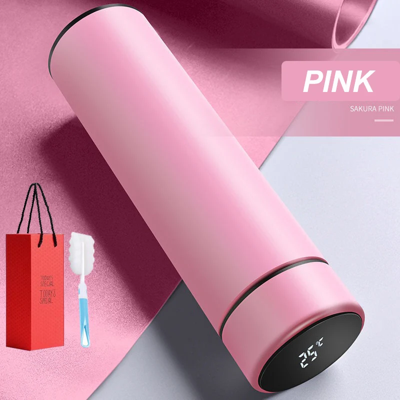 304 интеллектуальная термоизоляционная вакуумная колба из нержавеющей стали, термос, чашка с дисплеем температуры, сделанный на заказ в подарочной коробке - Color: Pink Brush Gift Box