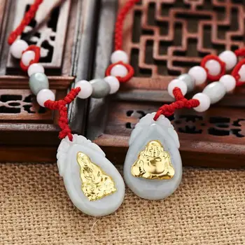 

New gold inlaid jade emerald pendant Guanyin Buddha jade pendant Couple pendant h40#
