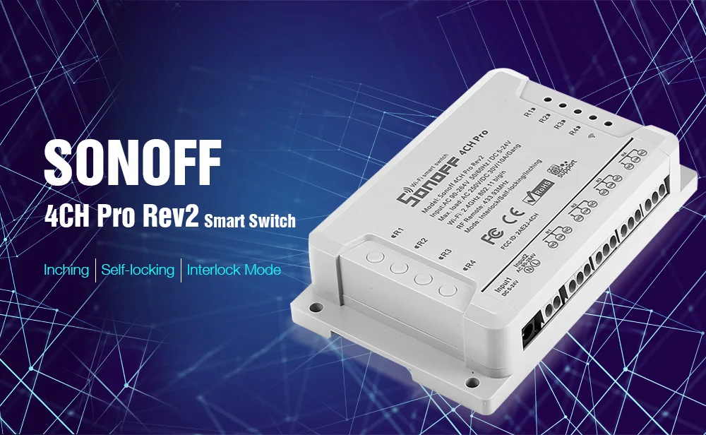 Интеллектуальный выключатель света SONOFF 4CH Pro Rev2 4-Gang Smart RF переключатель Wi-Fi статус отслеживающего устройства дистанционного Управление