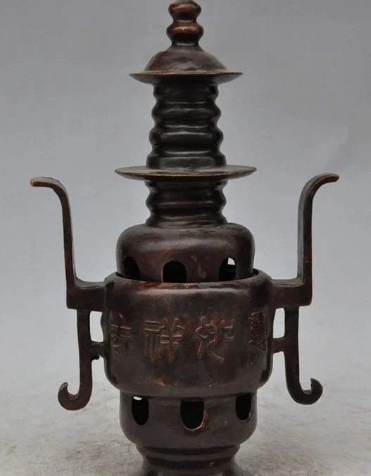 

14"mark china buddhism bronze auspicious ruyi tower statue incense burner Censer