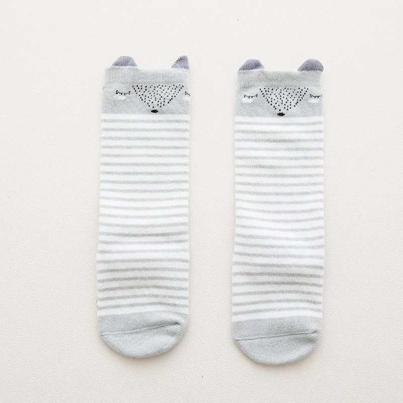 Новые детские носки, хлопковые носки унисекс с объемными ушками для детей 0-4 лет, нескользящие носки-Тапочки - Цвет: Straight gray fox