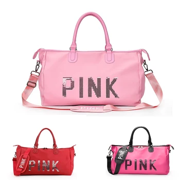 

Women Pink/Red/Rose Nylon Sport Gym Bag Travel Duffle Bags Waterproof Handbag Outdoor Fitness Shoulder Bag sac de sport tasche