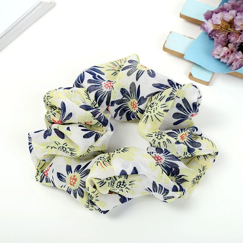

Charm Flower Dot Print Chiffon Ponytail Fabric Hair Scrunchie Elastic Hair Bands For Women Loop Holder Stretchy Hair Tie Girls